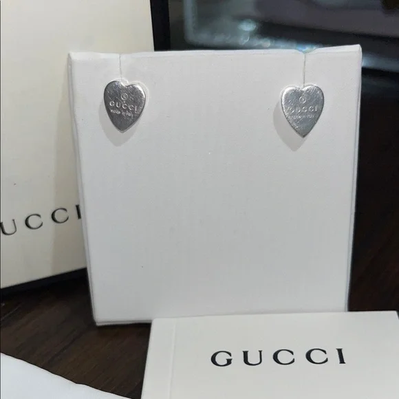 Gucci Sterling Silver Heart-Shaped Earrings